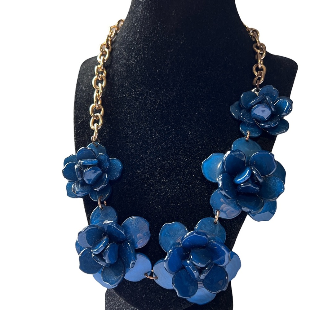 Blue Flower Statement Necklace Approximately 18 to 24 Inches - Picture 8 of 8